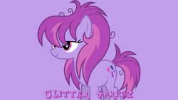 Size: 1920x1080 | Tagged: safe, artist:starryshineviolet, edit, editor:jaredking779, glitter spritz, earth pony, pony, g4, background pony, female, lidded eyes, mare, messy mane, purple background, simple background, solo