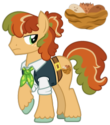 Size: 1368x1550 | Tagged: safe, artist:strawberry-spritz, oc, oc only, oc:early bird, earth pony, pony, clothes, magical lesbian spawn, male, offspring, parent:half baked apple, parent:ms. peachbottom, simple background, solo, stallion, transparent background