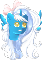 Size: 799x1142 | Tagged: safe, artist:sakimiaji, oc, oc only, oc:fleurbelle, alicorn, pony, alicorn oc, bow, bust, cute, female, hair bow, horn, mare, portrait, simple background, solo, transparent background, wings, yellow eyes