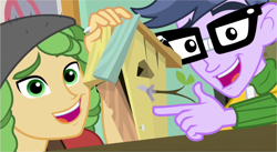 Size: 996x545 | Tagged: safe, screencap, micro chips, sandalwood, human, equestria girls, g4, my little pony equestria girls: friendship games, bird house, right there in front of me