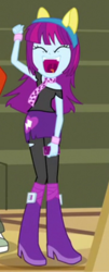 Size: 182x450 | Tagged: safe, screencap, mystery mint, human, equestria girls, g4, my little pony equestria girls: friendship games, boots, bracelet, canterlot high, cheering, clothes, eyes closed, jewelry, open mouth, phone, ripped stockings, scarf, shirt, shoes, skirt, standing, stockings, thigh highs, tights, torn clothes, wondercolt ears