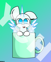 Size: 3072x3687 | Tagged: safe, alicorn, coffee pony, pony, coffee mug, colors, commission, gradient background, high res, mug, one ear down, solo, your character here