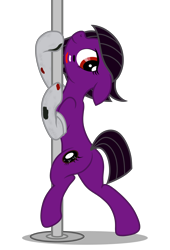 Size: 3710x5460 | Tagged: safe, artist:equestria secret guard, oc, oc only, oc:林官财子, earth pony, pony, butt, clothes, earth pony oc, female, jewelry, looking at you, mare, plot, pole, pole dancing, sexy, simple background, socks, solo, stripper pole, transparent background
