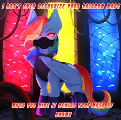 Size: 2048x2028 | Tagged: safe, artist:_mxng00_, rainbow dash, pegasus, pony, fanfic:rainbow factory, g4, fanfic art, female, glowing, glowing eyes, high res, mare, pegasus device song, solo