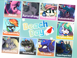 Size: 2119x1585 | Tagged: safe, artist:aliceg, artist:aurorafang, artist:fenixdust, artist:kalashnikitty, artist:memeancholy, artist:pony quarantine, artist:potato22, artist:reddthebat, artist:superduperath, artist:tizhonolulu, bon bon, derpy hooves, fleetfoot, fluttershy, izzy moonbow, marble pie, octavia melody, princess celestia, princess luna, queen chrysalis, sweetie drops, twilight sparkle, alicorn, changeling, changeling queen, earth pony, pegasus, pony, unicorn, art pack:beach day, g4, g5, advertisement, art pack, promo, twilight sparkle (alicorn)