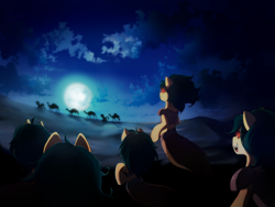 Size: 1600x1200 | Tagged: safe, artist:skyeypony, camel, lamia, original species, pony, moon, night