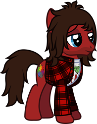 Size: 918x1169 | Tagged: safe, artist:lightningbolt, derpibooru exclusive, earth pony, pony, g4, .svg available, button-up shirt, clothes, drop dead clothing, facial hair, hair over one eye, josh franceschi, lidded eyes, long sleeves, male, messy mane, messy tail, open clothes, open shirt, ponified, shirt, show accurate, simple background, smiling, solo, stallion, standing, svg, tail, transparent background, undershirt, vector, you me at six
