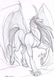 Size: 2059x2912 | Tagged: safe, artist:darkaudi1728, oc, oc only, oc:inferno, alicorn, bat pony, bat pony alicorn, pony, bat wings, high res, horn, solo, traditional art, wings