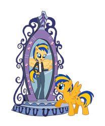 Size: 1520x1824 | Tagged: safe, artist:mlpfan3991, oc, oc only, oc:flare spark, human, pegasus, pony, equestria girls, g4, my little pony equestria girls, clothes, denim, jacket, jeans, mirror, pants, ponied up, pony ears, shirt, simple background, tail, transparent background, wings