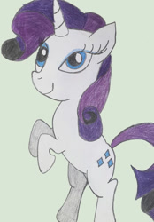 Size: 627x900 | Tagged: safe, artist:a-n-i-l-y-n, rarity, pony, unicorn, g4, female, mare, rearing, smiling, solo, traditional art