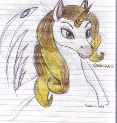 Size: 400x421 | Tagged: safe, artist:darkaudi1728, alicorn, pony, bust, horn, lined paper, mia and me, onchao, solo, traditional art, wings