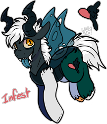 Size: 1481x1712 | Tagged: safe, artist:sexygoatgod, oc, oc only, oc:infest, hybrid, pony, adoptable, changeling hybrid, draconequus hybrid, interspecies offspring, male, offspring, parent:discord, parent:queen chrysalis, parents:discolis, simple background, solo, transparent background