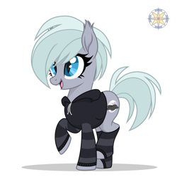 Size: 4000x4000 | Tagged: safe, artist:r4hucksake, oc, oc only, oc:moonlight breeze, bat pony, hybrid, pony, clothes, ear tufts, fangs, happy, hoodie, simple background, slit pupils, solo, stockings, thigh highs, transparent background
