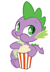 Size: 4000x5794 | Tagged: safe, artist:isaacmorris, spike, dragon, g4, food, popcorn, simple background, solo, transparent background