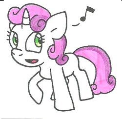 Size: 452x441 | Tagged: safe, artist:cmara, sweetie belle, pony, unicorn, g4, music notes, simple background, traditional art, white background