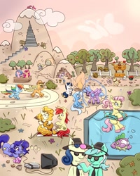 Size: 1600x2000 | Tagged: safe, artist:nedemai, applejack, bon bon, bright mac, button mash, derpy hooves, fluttershy, izzy moonbow, lyra heartstrings, pear butter, pinkie pie, rainbow dash, spike, sunny starscout, sweetie belle, sweetie drops, trixie, twilight sparkle, oc, butterfly, earth pony, fish, pegasus, pony, puffer fish, seapony (g4), unicorn, g4, g5, my little pony: the movie, apple, apple tree, atg 2023, barrel, basket, boop, boulder, bowtie, box, bush, campfire, cloud, colored hooves, console, controller, cowboy hat, creeper, creeper (minecraft), cute, dragon ball, dragon ball z, fedora, female, fire, fish tank, flag, floaty, flower, guitar, hat, hill, log, male, mare, minecraft, mountain, mug, musical instrument, necktie, newbie artist training grounds, noseboop, picnic blanket, plushie, pool toy, racing, rivalry, sign, sitting, species swap, spike the pufferfish, stairs, stallion, sunglasses, sunlight, super saiyan, television, tree, unshorn fetlocks, video game, wall of tags