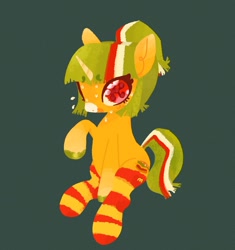 Size: 1440x1532 | Tagged: source needed, safe, artist:ombnom, oc, oc only, oc:burger mare, pony, unicorn, clothes, freckles, green background, ponytail, raised hoof, simple background, socks, solo, striped socks, sweat
