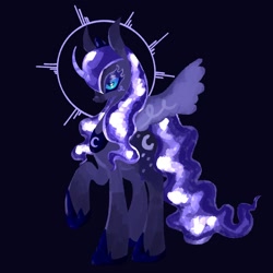 Size: 2048x2048 | Tagged: source needed, safe, artist:ombnom, nightmare moon, alicorn, pony, g4, blue background, halo, high res, jewelry, raised hoof, regalia, simple background, solo, spread wings, wings