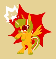 Size: 1845x1931 | Tagged: source needed, safe, artist:ombnom, oc, oc only, oc:burger mare, alicorn, pony, angry, cloud, freckles, on a cloud, solo, spread wings, standing on a cloud, unshorn fetlocks, wings