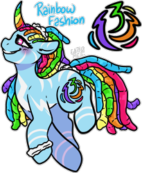 Size: 1318x1607 | Tagged: safe, artist:sexygoatgod, oc, oc only, oc:rainbow fashion, hybrid, pony, unicorn, zony, adoptable, alternate universe, blushing, dreadlocks, female, not rainbow dash, simple background, solo, transparent background