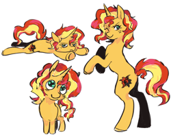 Size: 1280x1024 | Tagged: safe, artist:cloverquil, sunset shimmer, pony, unicorn, g4, frown, lying down, one eye closed, simple background, smiling, solo, standing on two hooves, white background, wink