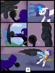 Size: 7500x10000 | Tagged: safe, artist:chedx, rainbow dash, rarity, human, pegasus, pony, unicorn, comic:learning with pibby glitch battles, g4, comic, commission, crossover, dc comics, female, human and pony, multiverse, pibby, raven (dc comics)