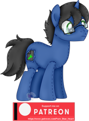 Size: 1801x2467 | Tagged: safe, artist:pure-blue-heart, oc, oc:digital wrench, pony, unicorn, black mane, glasses, green eyes, horn, male, patreon, patreon reward, plushie, simple background, solo, stallion, transparent background, unicorn oc