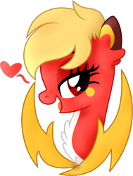 Size: 756x998 | Tagged: safe, artist:pure-blue-heart, oc, oc only, oc:thunderbird, earth pony, pony, base used, bust, chest fluff, commission, ear fluff, earth pony oc, female, heart, mare, portrait, red eyes, simple background, solo, transparent background, yellow mane