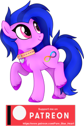 Size: 1519x2274 | Tagged: safe, artist:pure-blue-heart, oc, oc only, earth pony, pony, base used, collar, earth pony oc, female, infinity symbol, mare, patreon, patreon reward, pink eyes, raised hoof, simple background, transparent background, two toned mane, unshorn fetlocks