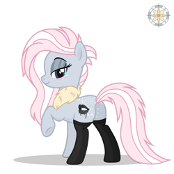 Size: 3000x3000 | Tagged: safe, artist:r4hucksake, oc, oc:candy kisses, earth pony, ermine, hybrid, pony, bedroom eyes, butt, butt freckles, clothes, featureless crotch, freckles, high res, plot, smiling, solo, stockings, thigh highs