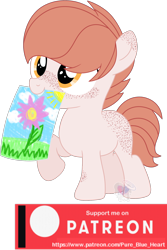 Size: 1374x2063 | Tagged: safe, artist:pure-blue-heart, oc, oc:brushed light, earth pony, pony, crayon drawing, earth pony oc, female, filly, flower, foal, freckles, mare, patreon, patreon reward, short hair, simple background, traditional art, transparent background, yellow eyes