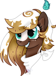 Size: 870x1181 | Tagged: safe, artist:pure-blue-heart, oc, oc:cinna, earth pony, original species, pony, scented pony, bandana, bust, closed species, earth pony oc, female, freckles, gift art, mare, portrait, simple background, smiling, teeth, transparent background