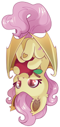 Size: 2256x4738 | Tagged: safe, artist:cutepencilcase, fluttershy, bat pony, pony, g4, apple, bat ponified, fangs, flutterbat, food, high res, nom, race swap, simple background, solo, transparent background, upside down