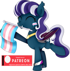 Size: 2391x2423 | Tagged: safe, artist:pure-blue-heart, oc, oc only, oc:heartfang, bat pony, asexual pride flag, base used, bat pony oc, eyes closed, fangs, female, folded wings, high res, jewelry, male to female, mare, mouth hold, necklace, patreon, patreon reward, pride, pride flag, pride month, raised hoof, simple background, transfeminine, transfeminine pride flag, transgender, transgender pride flag, transparent background, two toned mane, wings