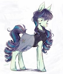 Size: 806x942 | Tagged: safe, artist:lutraviolet, coloratura, earth pony, pony, g4, clothes, dress, female, mare, microphone, side view, smiling, solo