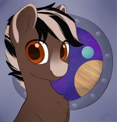 Size: 2076x2160 | Tagged: safe, artist:lina, oc, oc only, pony, high res, looking at you, planet, solo, space, window