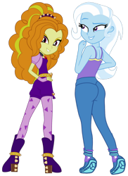 Size: 1214x1668 | Tagged: safe, artist:gmaplay, artist:serenawyr, edit, editor:luiscarlos20242, adagio dazzle, trixie, human, equestria girls, g4, ass, butt, duo, female, lesbian, ship:triagio, shipping, simple background, the great and powerful ass, transparent background