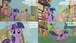 Size: 2000x1125 | Tagged: safe, edit, edited screencap, editor:quoterific, screencap, apple cobbler, cherry berry, daisy, flower wishes, fluttershy, goldengrape, pinkie pie, sir colton vines iii, twilight sparkle, earth pony, pegasus, pony, unicorn, g4, green isn't your color, season 1, apple, apple family member, clothes, cloud, food, hat, sunglasses