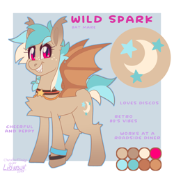 Size: 2000x2000 | Tagged: safe, artist:lionbun, oc, oc:wild spark, bat pony, pony, bat pony oc, bat wings, choker, cute, female, high res, mare, passepartout, reference sheet, wings