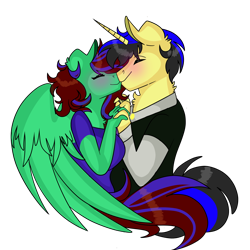 Size: 2048x2048 | Tagged: safe, artist:dejji_vuu, oc, oc only, pegasus, unicorn, anthro, duo, eyes closed, female, high res, holding hands, male, simple background, transparent background