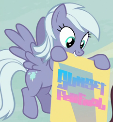 Size: 442x474 | Tagged: safe, screencap, dusk drift, pegasus, pony, g4, season 6, to where and back again, background pony, cloud, cropped, female, flying, grin, mare, mouth hold, sign, sky, smiling, solo, spread wings, tail, wings, written equestrian