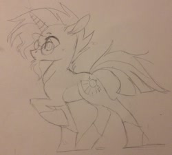 Size: 1280x1153 | Tagged: safe, artist:sigmapegasi, sunburst, pony, unicorn, g4, male, monochrome, side view, solo, stallion, traditional art