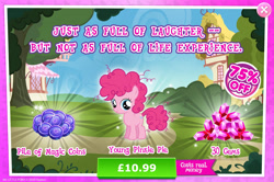 Size: 1962x1301 | Tagged: safe, gameloft, pinkie pie, earth pony, pony, g4, my little pony: magic princess, official, advertisement, costs real money, english, female, filly, filly pinkie pie, foal, gem, magic coins, mare, mobile game, numbers, sale, solo, text, younger