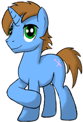 Size: 553x814 | Tagged: safe, artist:scootaloormayfly, oc, oc:sanguine venture, pony, unicorn, green eyes, male, requested art, simple background, smiling, solo, transparent background