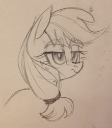 Size: 1124x1280 | Tagged: safe, artist:sigmapegasi, applejack, earth pony, pony, g4, missing hat, monochrome, solo, traditional art