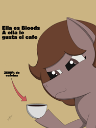 Size: 2100x2800 | Tagged: safe, artist:alejandrogmj, oc, oc only, oc:bloods, pegasus, pony, coffee, high res, simple background, spanish, spanish text, text