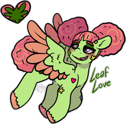 Size: 1761x1731 | Tagged: safe, artist:sexygoatgod, tree hugger, oc, oc only, oc:leaf love, pegasus, pony, g4, adoptable, alternate universe, blushing, female, simple background, solo, sticker, transparent background