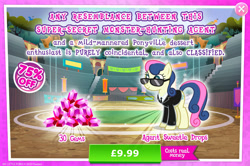 Size: 1958x1300 | Tagged: safe, gameloft, bon bon, sweetie drops, earth pony, pony, g4, my little pony: magic princess, official, advertisement, clothes, costs real money, english, female, gem, introduction card, mare, mobile game, necktie, numbers, sale, solo, suit, sunglasses, text