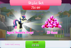 Size: 1267x854 | Tagged: safe, gameloft, bon bon, sweetie drops, earth pony, pony, g4, my little pony: magic princess, official, bundle, clothes, costs real money, english, female, gem, mare, mobile game, necktie, numbers, sale, solo, style set, suit, sunglasses, text