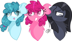 Size: 1549x887 | Tagged: safe, artist:gallantserver, oc, oc only, oc:blackberry pie, oc:blue pieberry, oc:strawberry pie, pony, derp, female, mare, offspring, parent:pinkie pie, parent:soarin', parents:soarinpie, simple background, transparent background